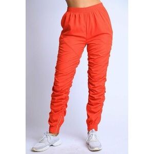 Orange Ruched Windbreaker Pants